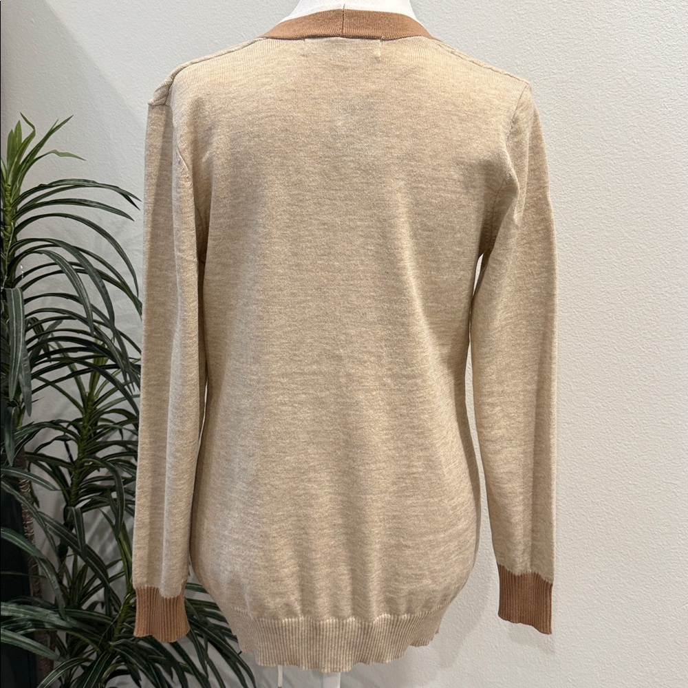 Verve Ami Cardigan Fawn Heather Combo Tan Stripe Ribbed Long Sleeve S - Picture 8 of 16